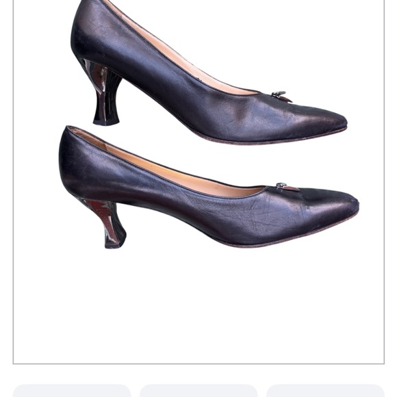 Vintage Salvatore Ferragamo Black Leather Heels Pumps Metallic heel 9 1/2 2A - Picture 7 of 13